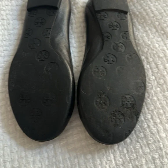 Tory Burch Black Flats with Gold Medallion - Picture 2 of 6